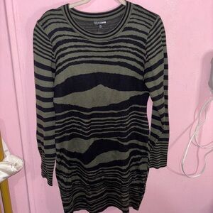 Black and Olive Striped Mini Sweater Dress